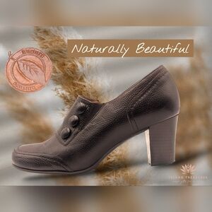 Nurture Leon Clog-Heel Bootie Size 7M Women Brown Leather Side Zip & Buttons